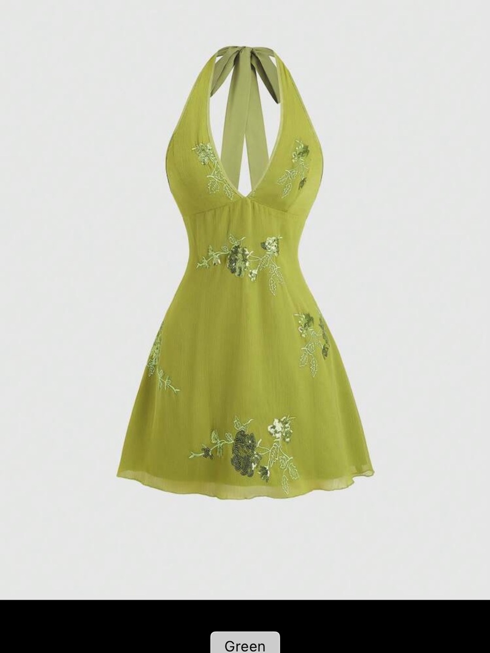 Green Halter Floral Mini Dress